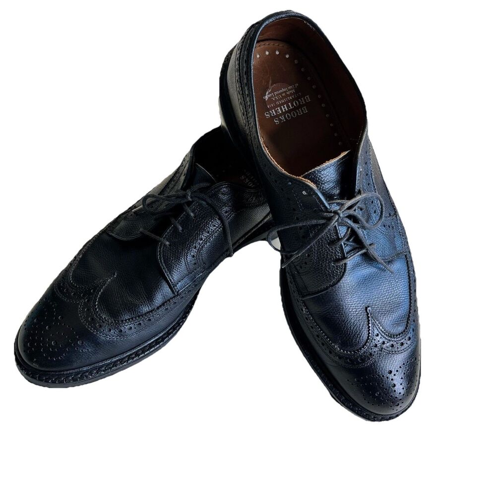 Brooks Brothers Wingtip Brogue Shoes 10.5 Black Imperial Leather Goodyear Welted
